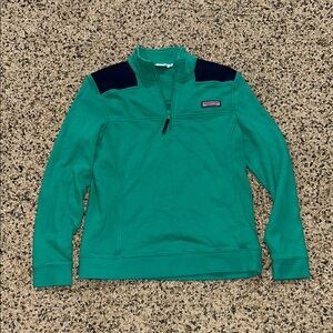 Green Quarter-Zip Pullover with Navy Accents